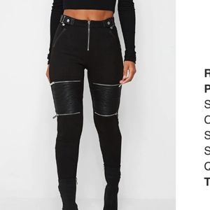 Maniere De Voir Black Women's Moto-Style Zip Detail Pants